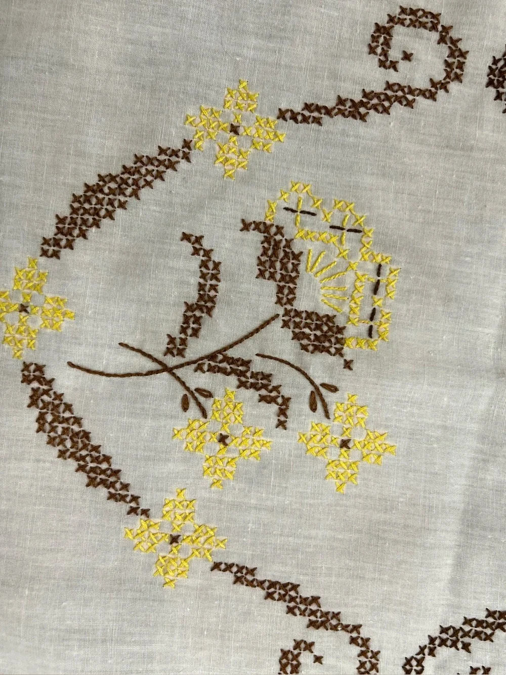 Vintage Embroidered Dresser Scarf & Doily Set Lace Trim